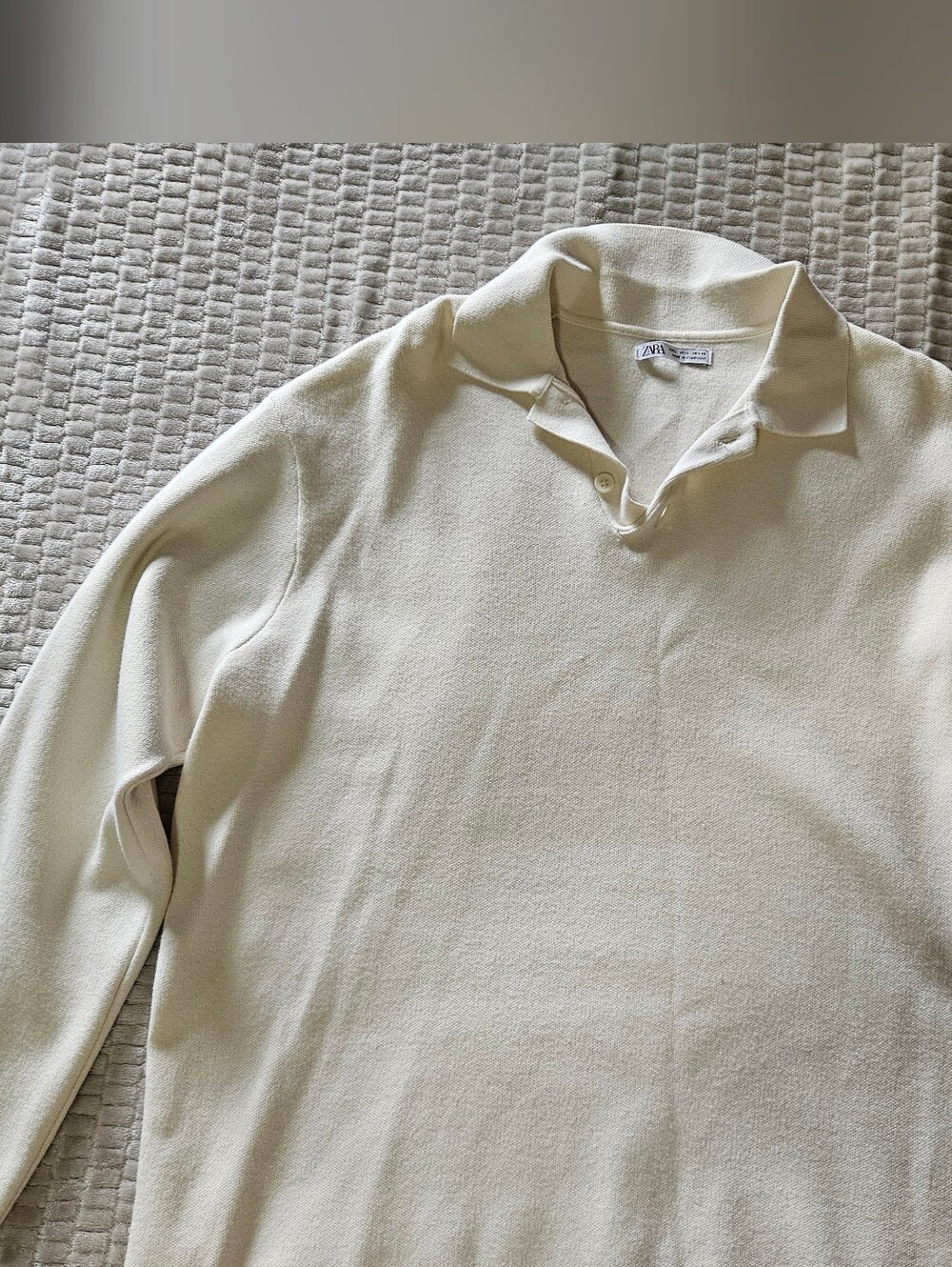 Zara Men Cream Long Sleeve Polo Sweater